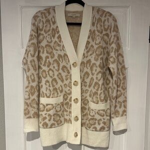 LOFT Cream and Tan Animal Print Cardigan